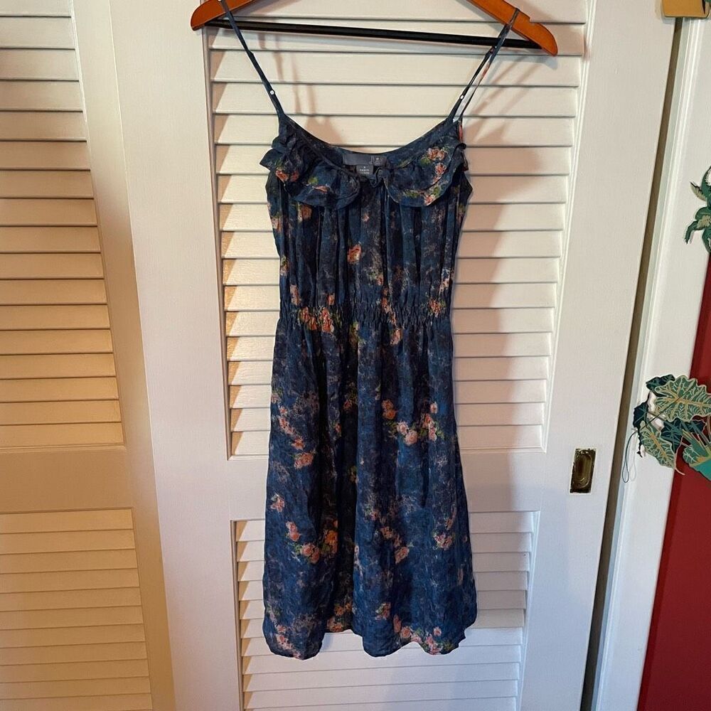 LIL | blue with pink flowers 100% silk dress 0
